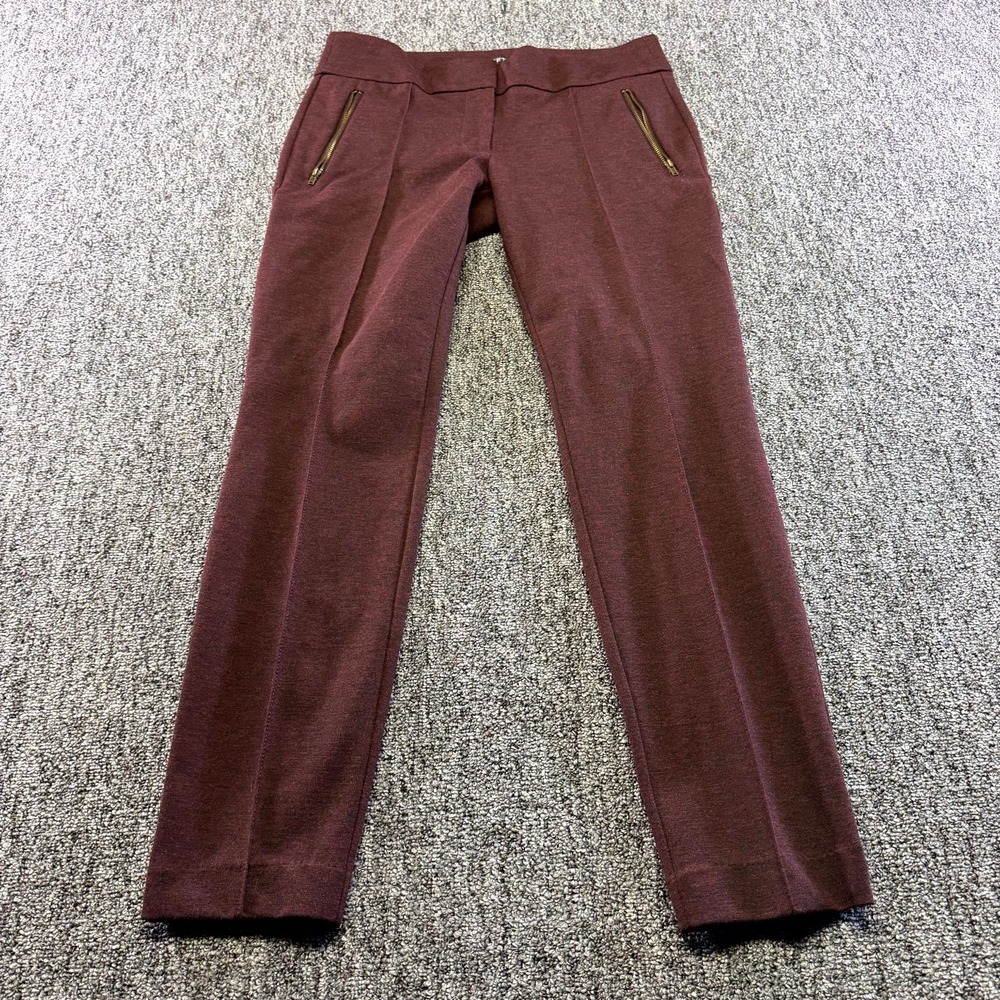 LOFT Ann Taylor Ankle Pants Women 8 Burgundy Straight Leg Zipper Pockets Zip Fly